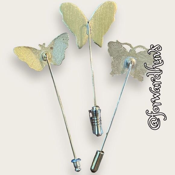Three (3) Vintage Butterfly Stick Pins / Hat Pins - (1 ) Napier - Picture 5 of 9